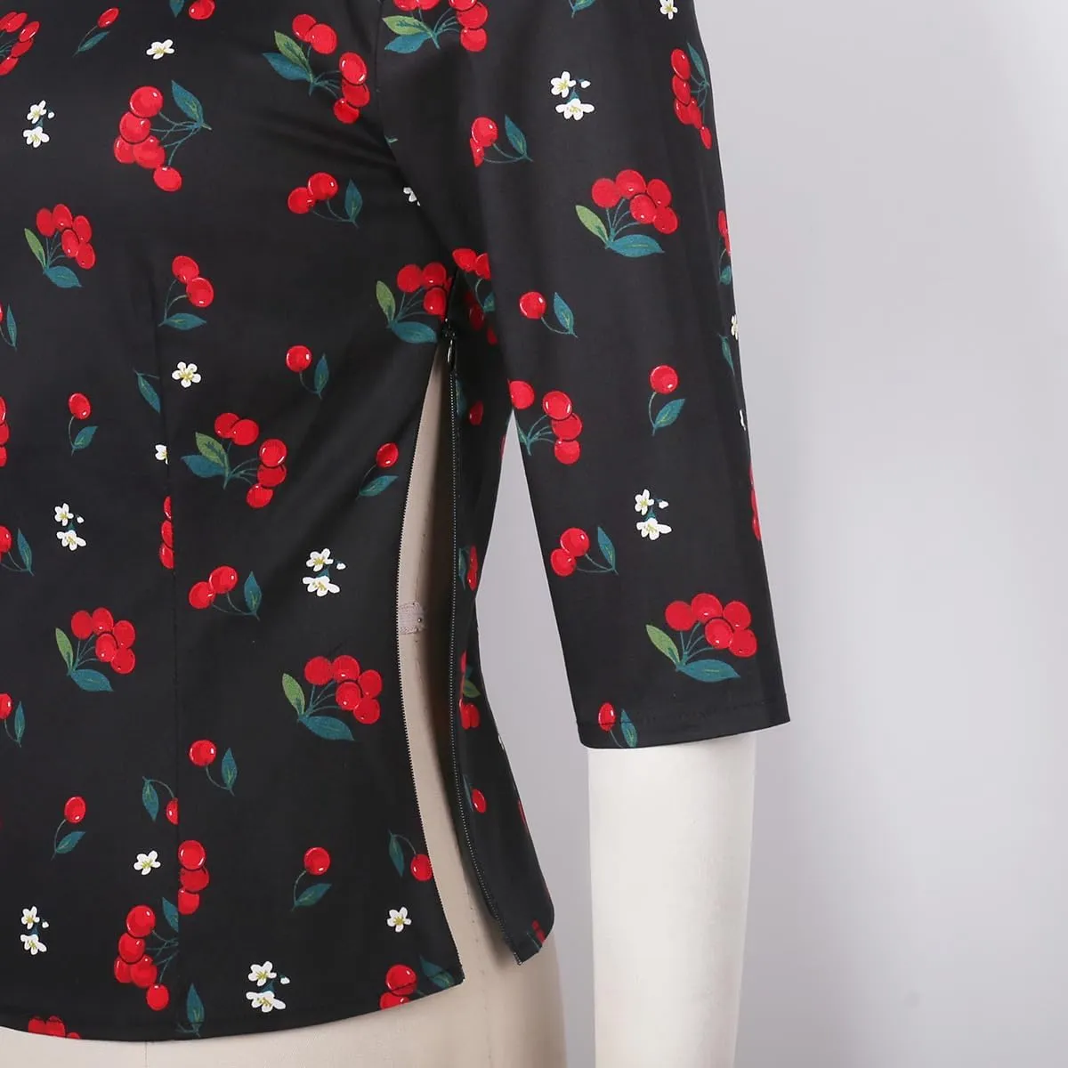 YARN & INK Women's 1950s Vintage Pinup Tops, Back Bow Tie Cute Rockabilly Elegant Shirt, Medium Sleeves Blouse
