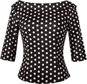YARN & INK Women's 1950s Vintage Pinup Tops, Back Bow Tie Cute Rockabilly Elegant Shirt, Medium Sleeves Blouse