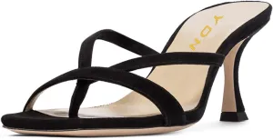 YDN Women's Square Open Toe Sandal Slides Kitten Heel Slip on Flip Flops Stiletto Party Slippers Heeled Mule Shoes Size-4-15 US