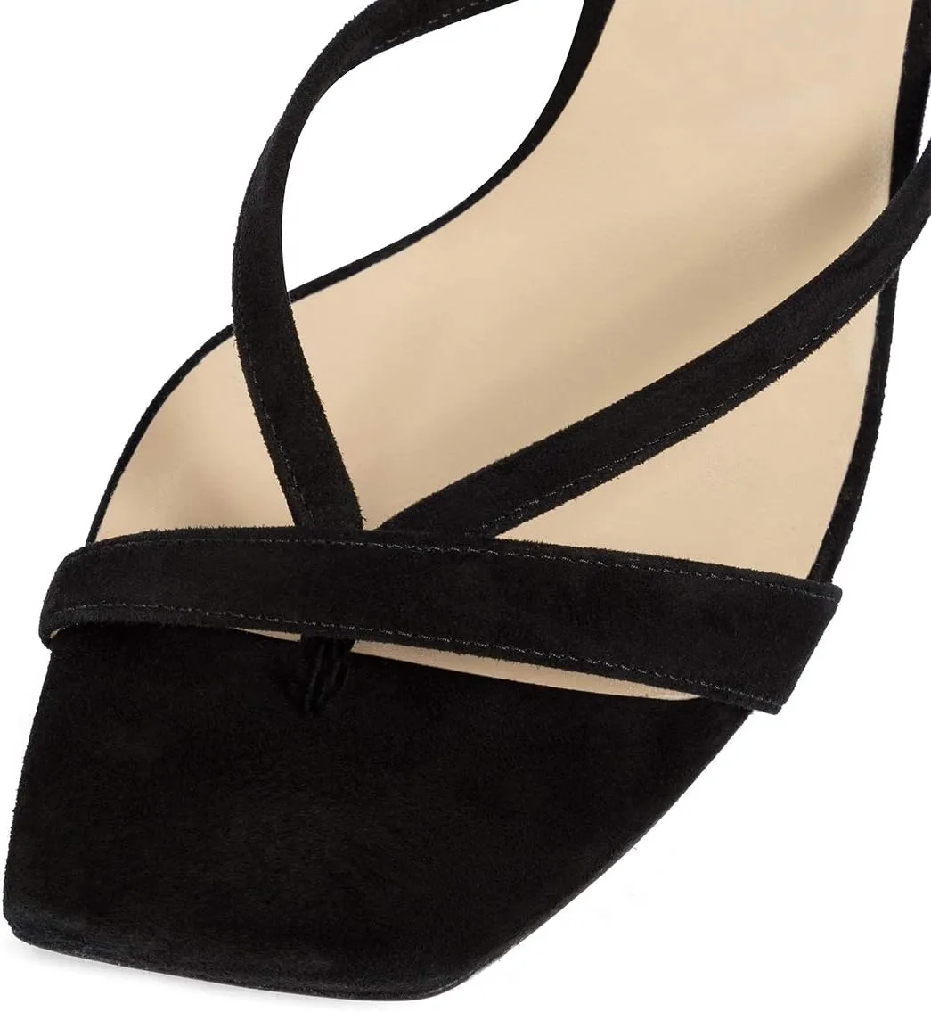 YDN Women's Square Open Toe Sandal Slides Kitten Heel Slip on Flip Flops Stiletto Party Slippers Heeled Mule Shoes Size-4-15 US