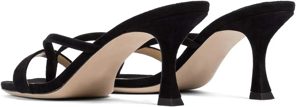 YDN Women's Square Open Toe Sandal Slides Kitten Heel Slip on Flip Flops Stiletto Party Slippers Heeled Mule Shoes Size-4-15 US