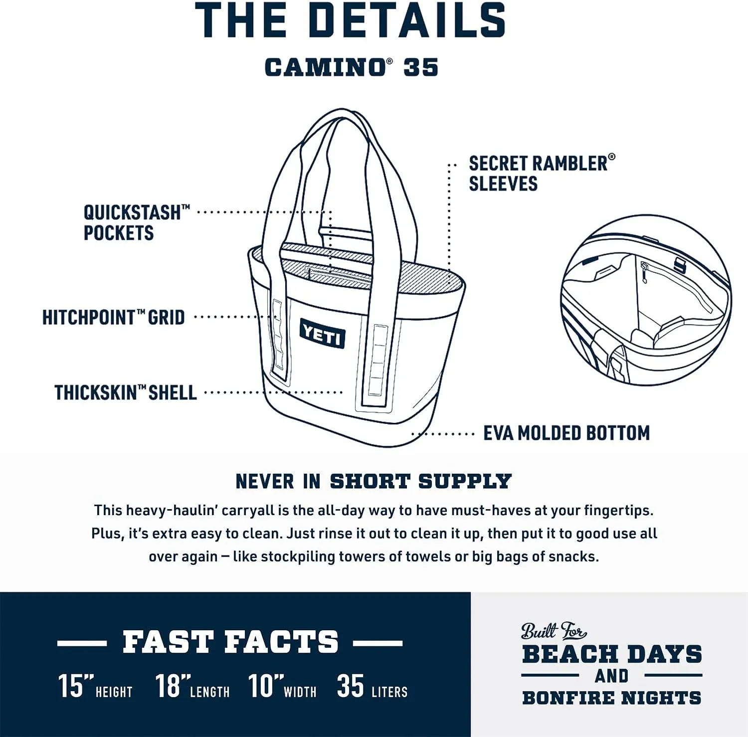YETI Camino 35 Carryall with Internal Dividers, All-Purpose Utility, Boat and Beach Tote Bag, Durable, Waterproof