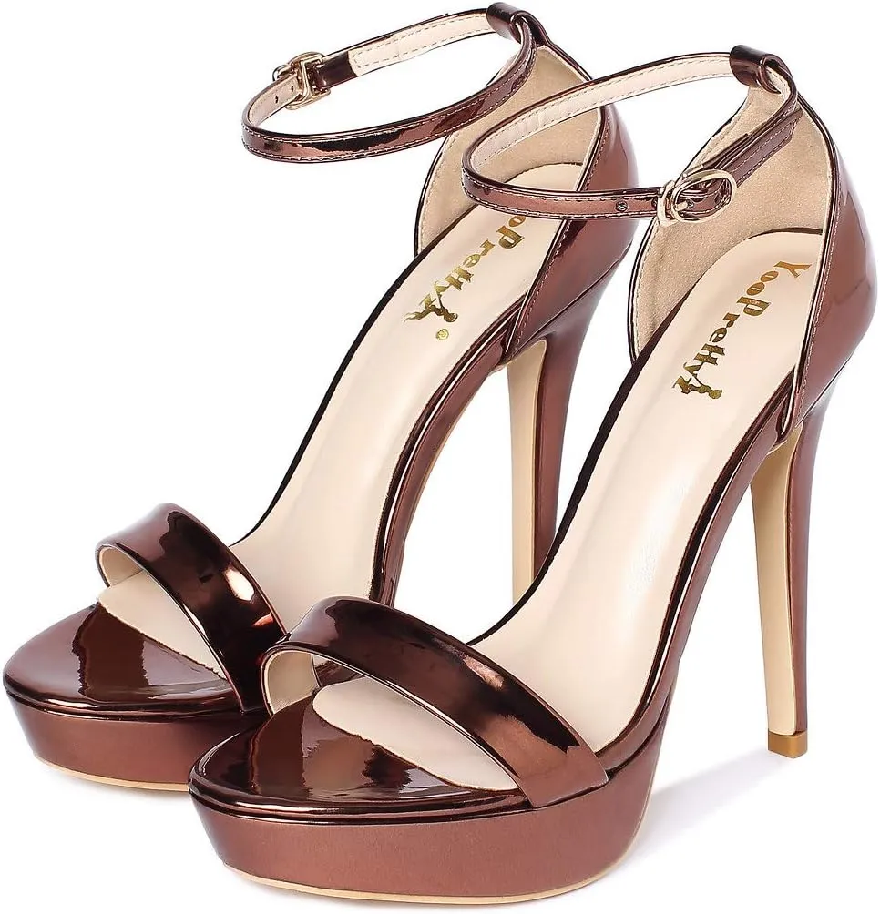 YooPrettyz Women Metallic Ankle Strap Platform High Heels Model Dress Sandals