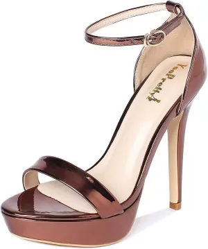 YooPrettyz Women Metallic Ankle Strap Platform High Heels Model Dress Sandals