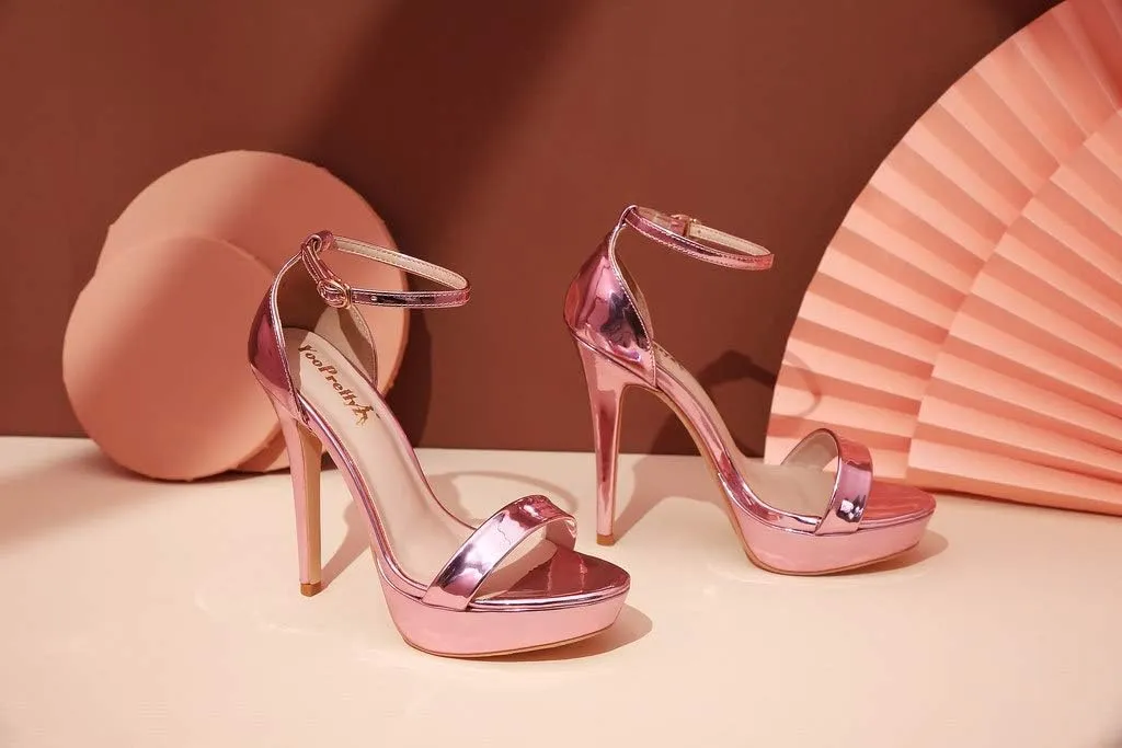 YooPrettyz Women Metallic Ankle Strap Platform High Heels Model Dress Sandals