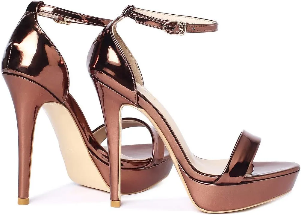 YooPrettyz Women Metallic Ankle Strap Platform High Heels Model Dress Sandals