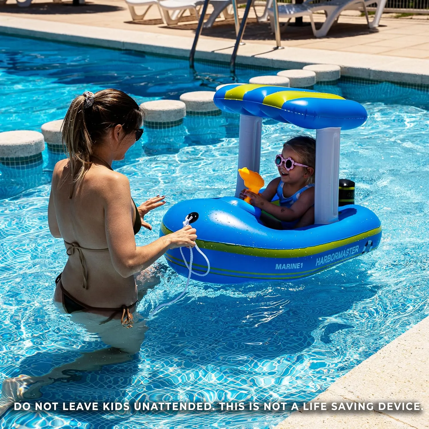 Zone Tech Boat Inflatable Pool Floats Kids, Toddler Harbor Master Patrol Inflatable Boat Pool Float Ride On, Fun Water Toy Squirter Pool Toy, Rescue Theme Pool Raft for Boys, Girl