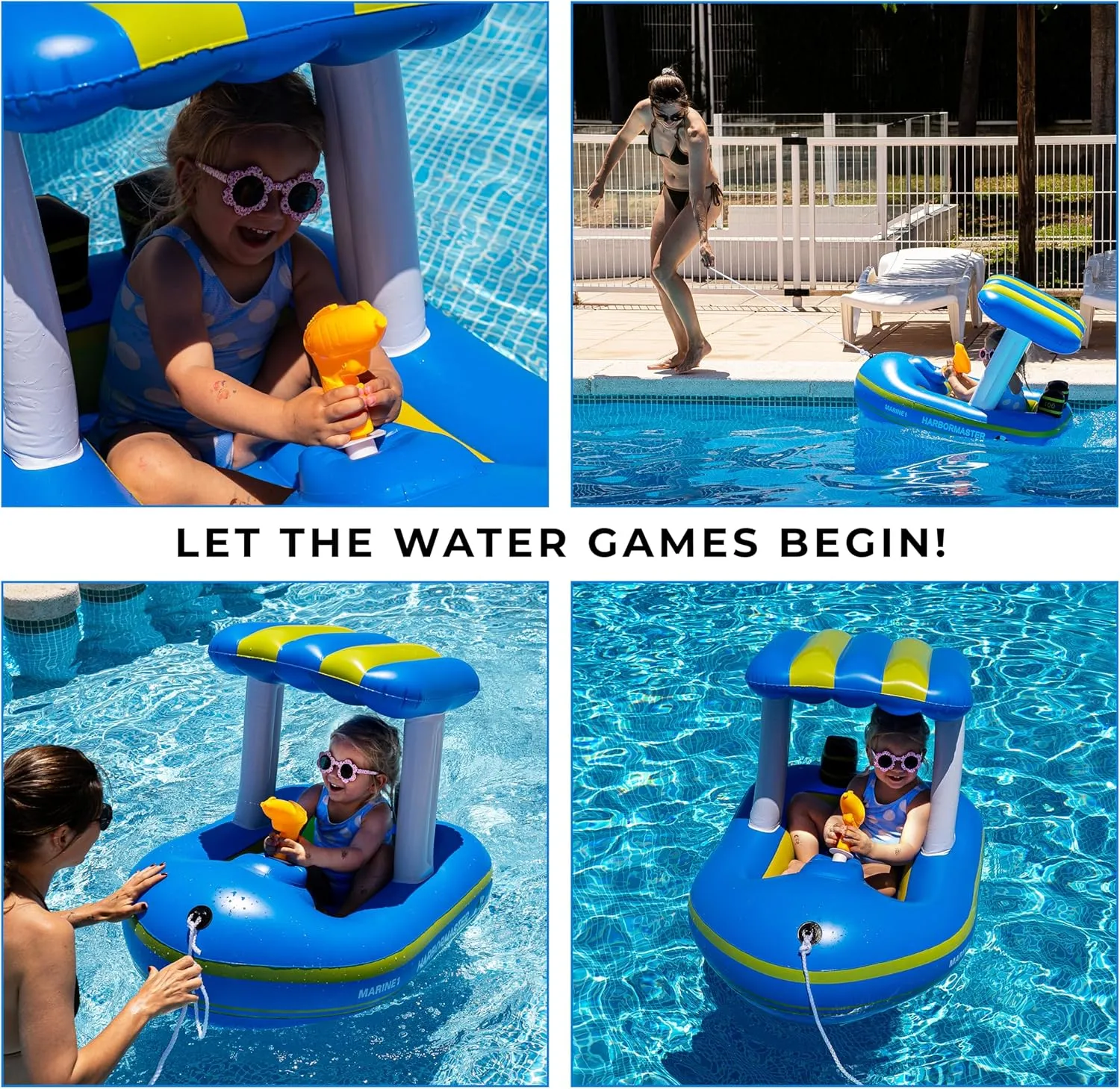 Zone Tech Boat Inflatable Pool Floats Kids, Toddler Harbor Master Patrol Inflatable Boat Pool Float Ride On, Fun Water Toy Squirter Pool Toy, Rescue Theme Pool Raft for Boys, Girl
