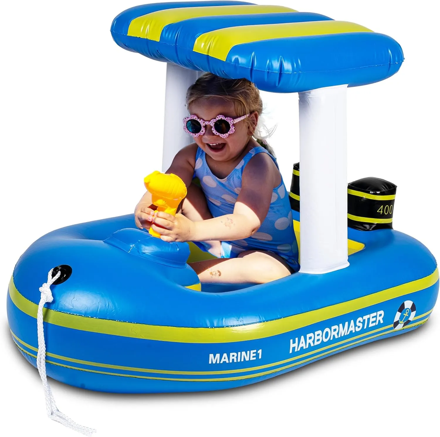 Zone Tech Boat Inflatable Pool Floats Kids, Toddler Harbor Master Patrol Inflatable Boat Pool Float Ride On, Fun Water Toy Squirter Pool Toy, Rescue Theme Pool Raft for Boys, Girl