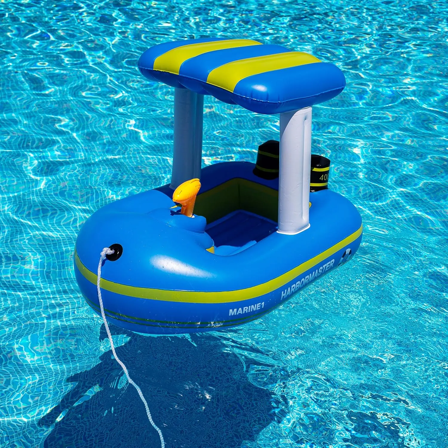 Zone Tech Boat Inflatable Pool Floats Kids, Toddler Harbor Master Patrol Inflatable Boat Pool Float Ride On, Fun Water Toy Squirter Pool Toy, Rescue Theme Pool Raft for Boys, Girl