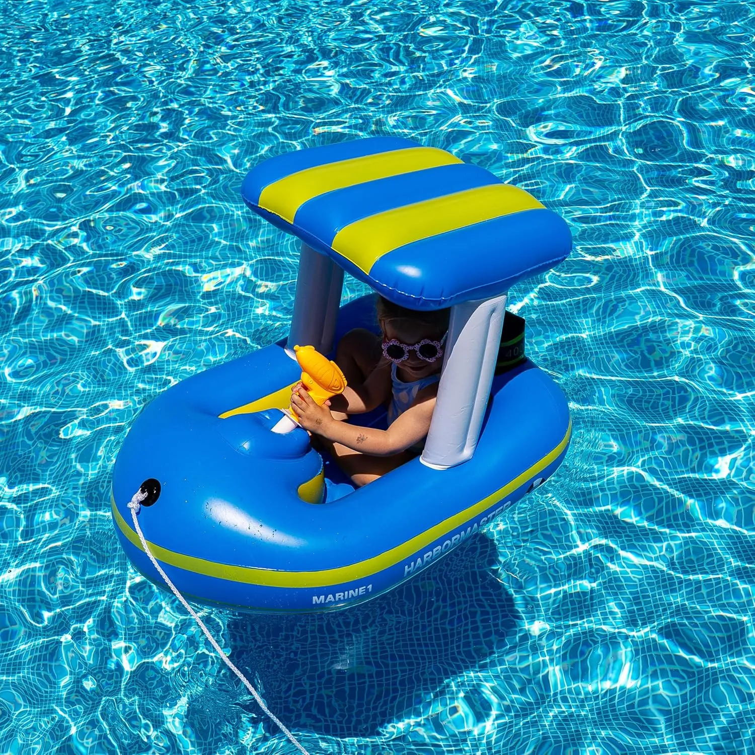 Zone Tech Boat Inflatable Pool Floats Kids, Toddler Harbor Master Patrol Inflatable Boat Pool Float Ride On, Fun Water Toy Squirter Pool Toy, Rescue Theme Pool Raft for Boys, Girl