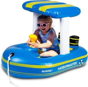 Zone Tech Boat Inflatable Pool Floats Kids, Toddler Harbor Master Patrol Inflatable Boat Pool Float Ride On, Fun Water Toy Squirter Pool Toy, Rescue Theme Pool Raft for Boys, Girl