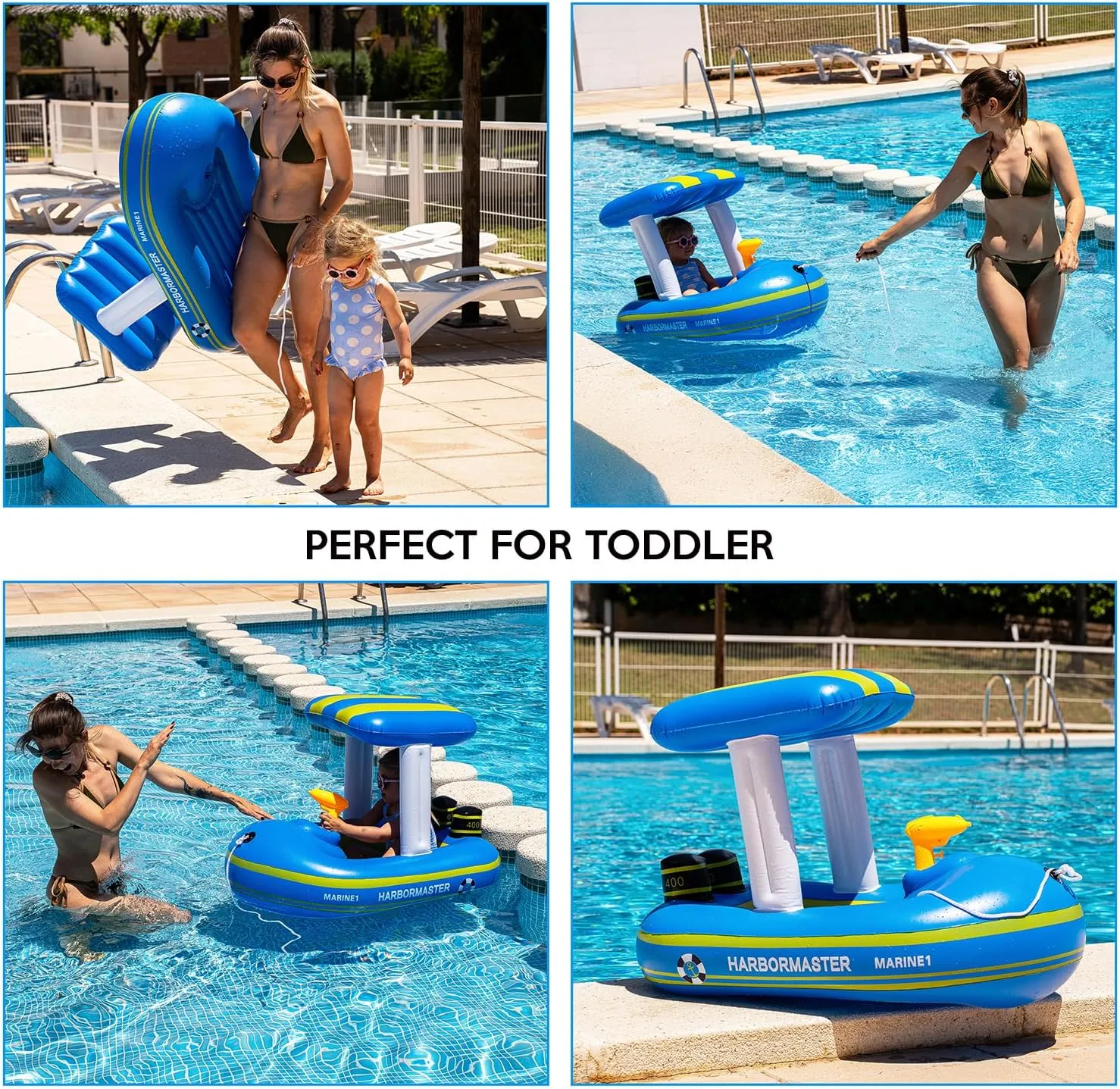 Zone Tech Boat Inflatable Pool Floats Kids, Toddler Harbor Master Patrol Inflatable Boat Pool Float Ride On, Fun Water Toy Squirter Pool Toy, Rescue Theme Pool Raft for Boys, Girl